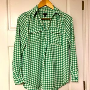 Ann Taylor XSP Petite Gingham Popover Blouse